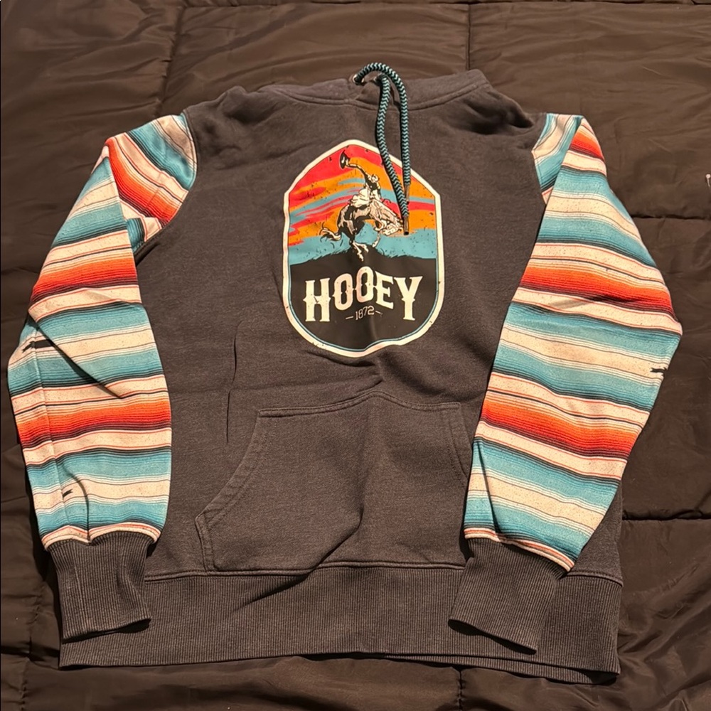 Hooey Charcoal Sweater with Striped Sleeves